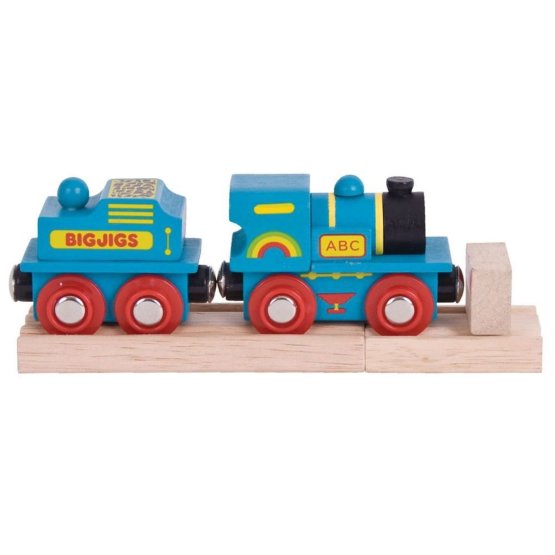 Bigjigs Rail Blue machine with tender + 2 rails