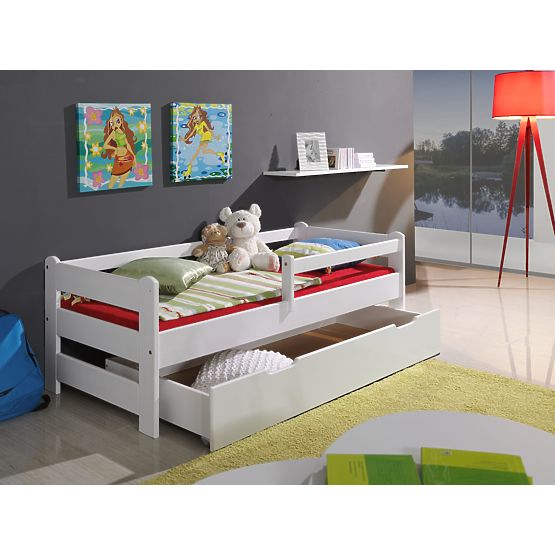 Woody Bed with Guardrail - White