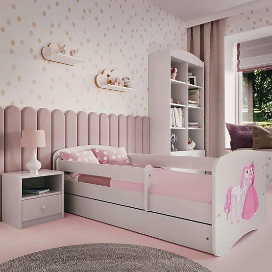 Children's Bed with Guardrail Ourbaby - Princess with Horse - White