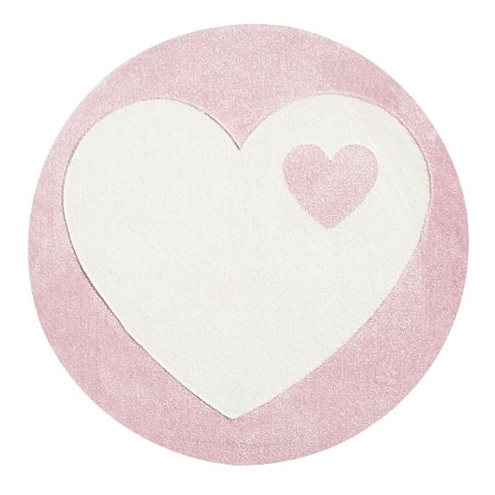 Children's round rug heart white - pink