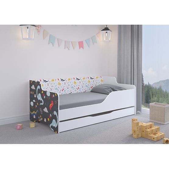 Children's Bed with Back LILU 160 x 80 cm - Dinosaurs