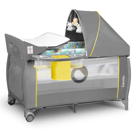 Travel cot Sven Plus - grey-yellow