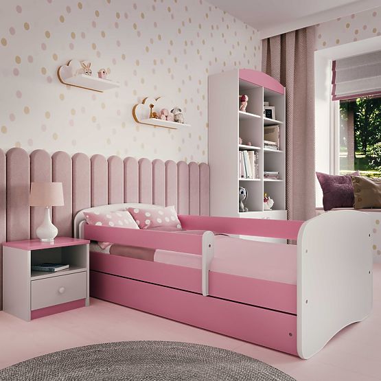 Children's Bed with Guardrail Ourbaby - Pink and White