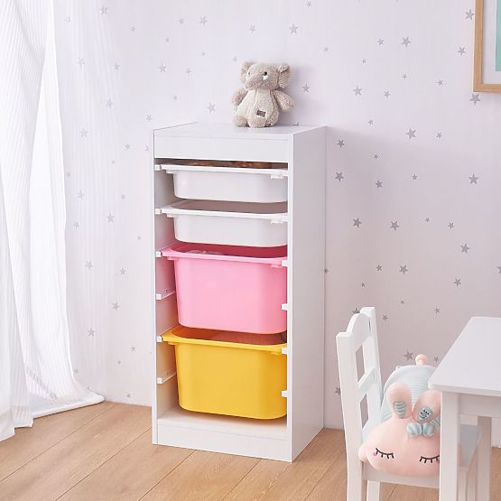 Shelf with Storage Boxes Tower - Pink / Yellow