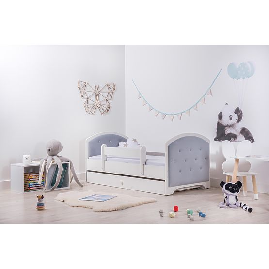 Upholstered Bed Luna with Guardrail - Light Grey