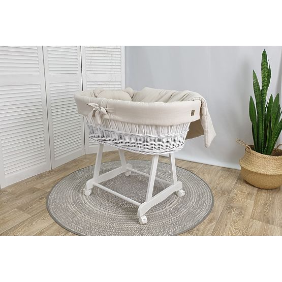 Wicker Baby Cradle with Accessories - Beige