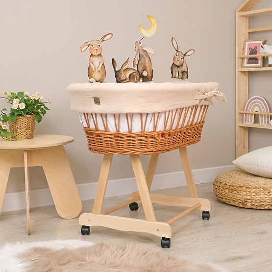 Wicker Baby Crib with Bedding - Beige