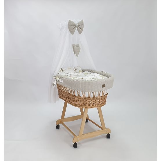 Wicker bed with equipment for a baby - Cotton flowers