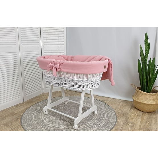 Wicker Cradle with Baby Bedding - Pink