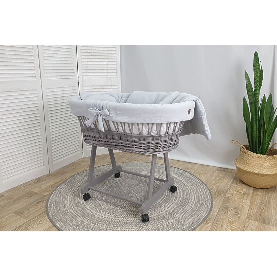 Wicker Baby Crib with Bedding Set - Gray