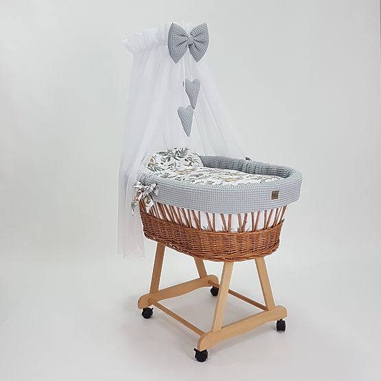 Wicker Baby Cradle with Forest Animals Set