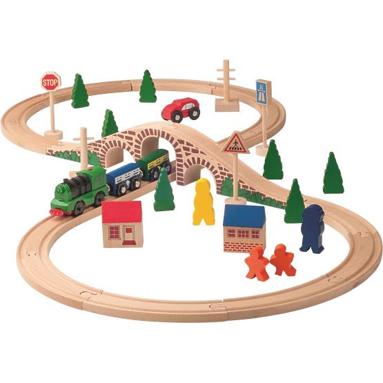 Wooden train track with a locomotive