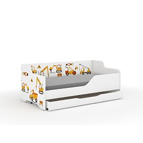 Children's Bed with Backrest LILU 160 x 80 cm - Construction Site, Wooden Toys