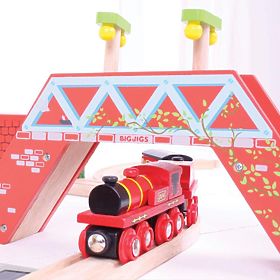 Bigjigs Rail Red locomotive with tender + 3 rails, Bigjigs Rail