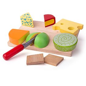 Bigjigs Toys Set of wooden food cheeses on a plate, Bigjigs Toys