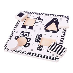 Bigjigs Toys Wooden insert puzzle black and white shapes 1, Bigjigs Toys