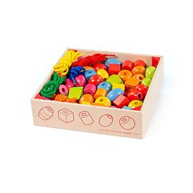 Bigjigs Toys Wooden string beads in a jar