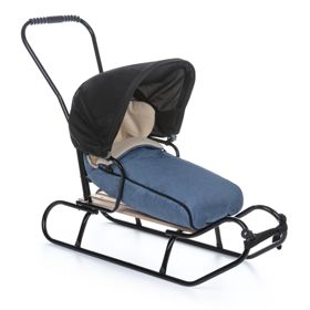 Children's sled with backrest and hood - jeans / melange, Guciopremium