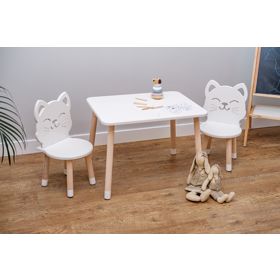 Children's Table with Chairs - Cat - White, Ourbaby®