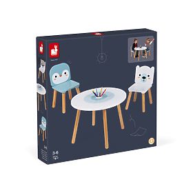 Janod Wooden Table and 2 Chairs - Bear and Penguin, JANOD