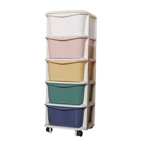 Plastic Shelf on Wheels for Children with Drawers, E-CARLA