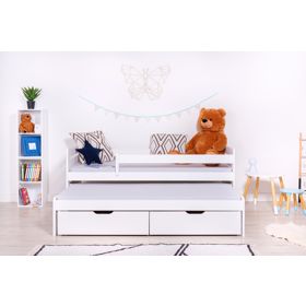 Children's Bed with Trundle and Guardrail Praktik - White