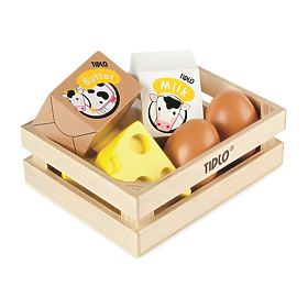 Tidlo Wooden crate with dairy products and eggs, Tidlo