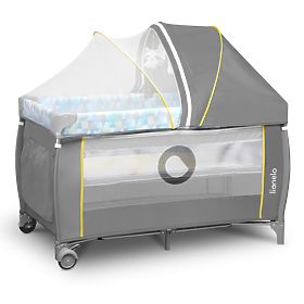 Travel cot Sven Plus - grey-yellow, Lionelo