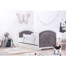 Upholstered Bed Luna with Barrier - Dark Gray, BabyBoo