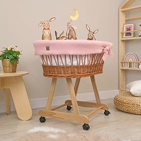 Wicker Baby Cradle with Accessories - Dusty Pink