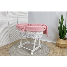 Wicker Cradle with Baby Bedding - Pink