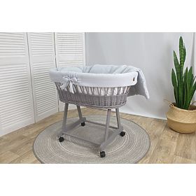 Wicker Baby Crib with Bedding Set - Gray