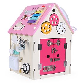 Wooden Activity Board House - Pink, 2Kids Toys