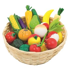 Wooden fruits and vegetables in a basket 21 pcs, Goki