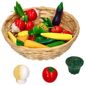 Wooden fruits and vegetables in a basket 21 pcs, Goki